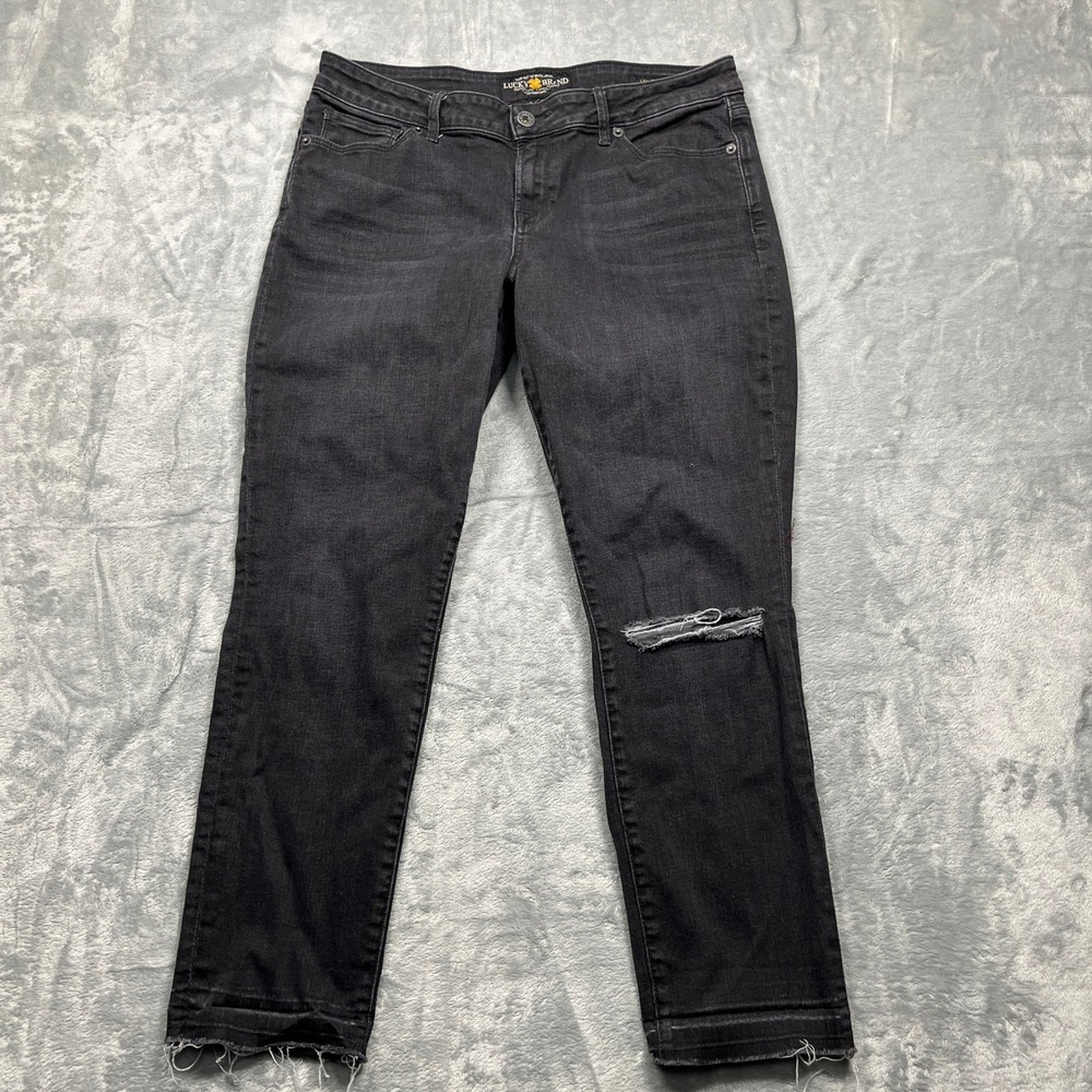 Lucky Brand Lolita Capri Women Black Distressed Raw Hem Jeans Size 12/31
